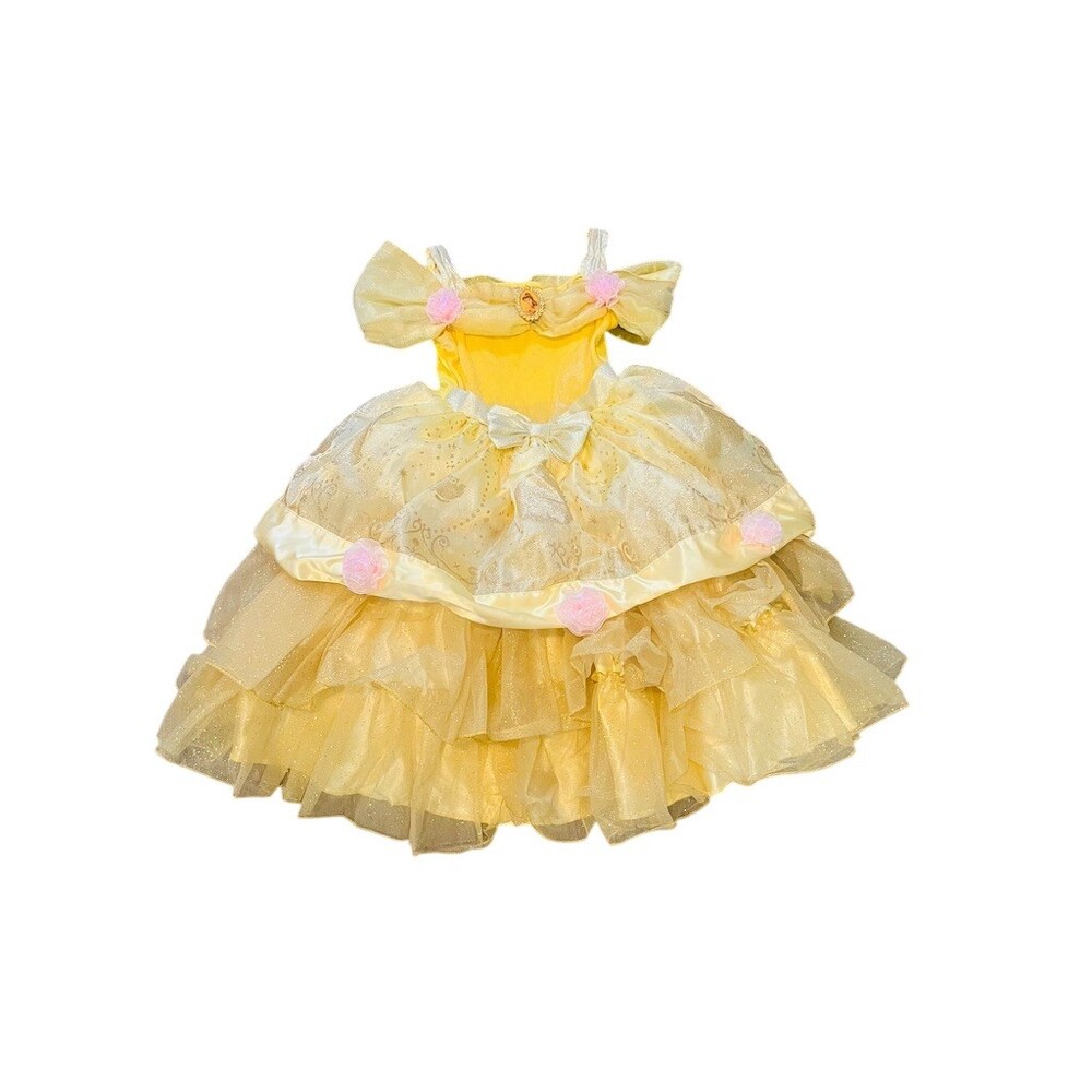 Disney Store Belle Princess Costume Dress Girls 2XS Gold Long Glitter
